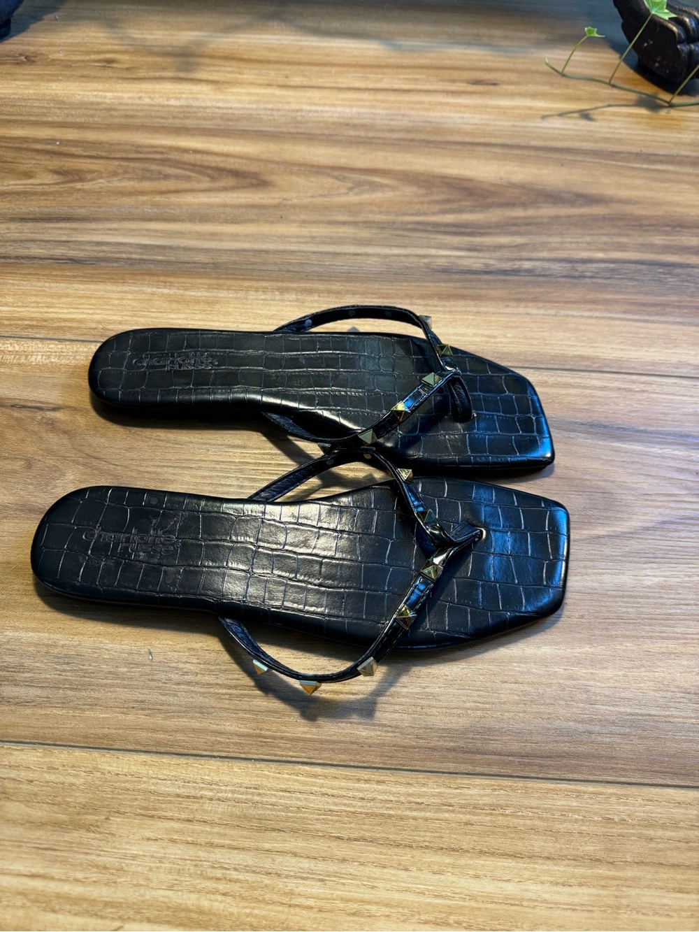 Charlotte Russe Black Croc-Embossed Square-Toe Strappy Sandals